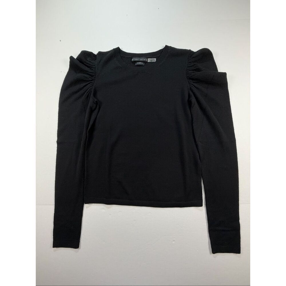 Alice + Olivia Black Puff Sleeve Wool Blend Sweater Womens Size Small Classic